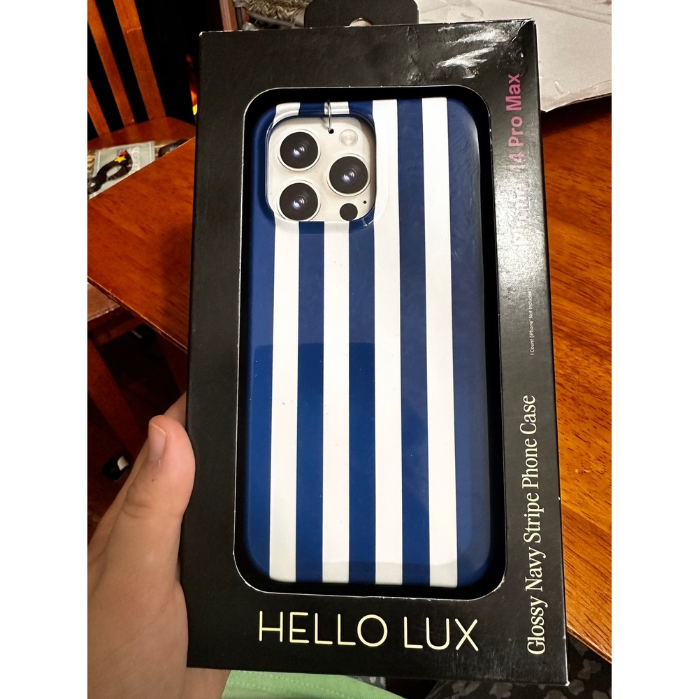Hello Lux iPhone 14 Pro Max Case Glossy Navy Stripe MagSafe Protective Case